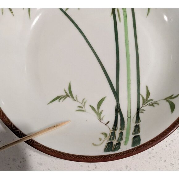 3 soup bowls Kutani Eggshell China 7.5" Bamboo Geometric Border Japan Pre-1930 - Picture 7 of 14